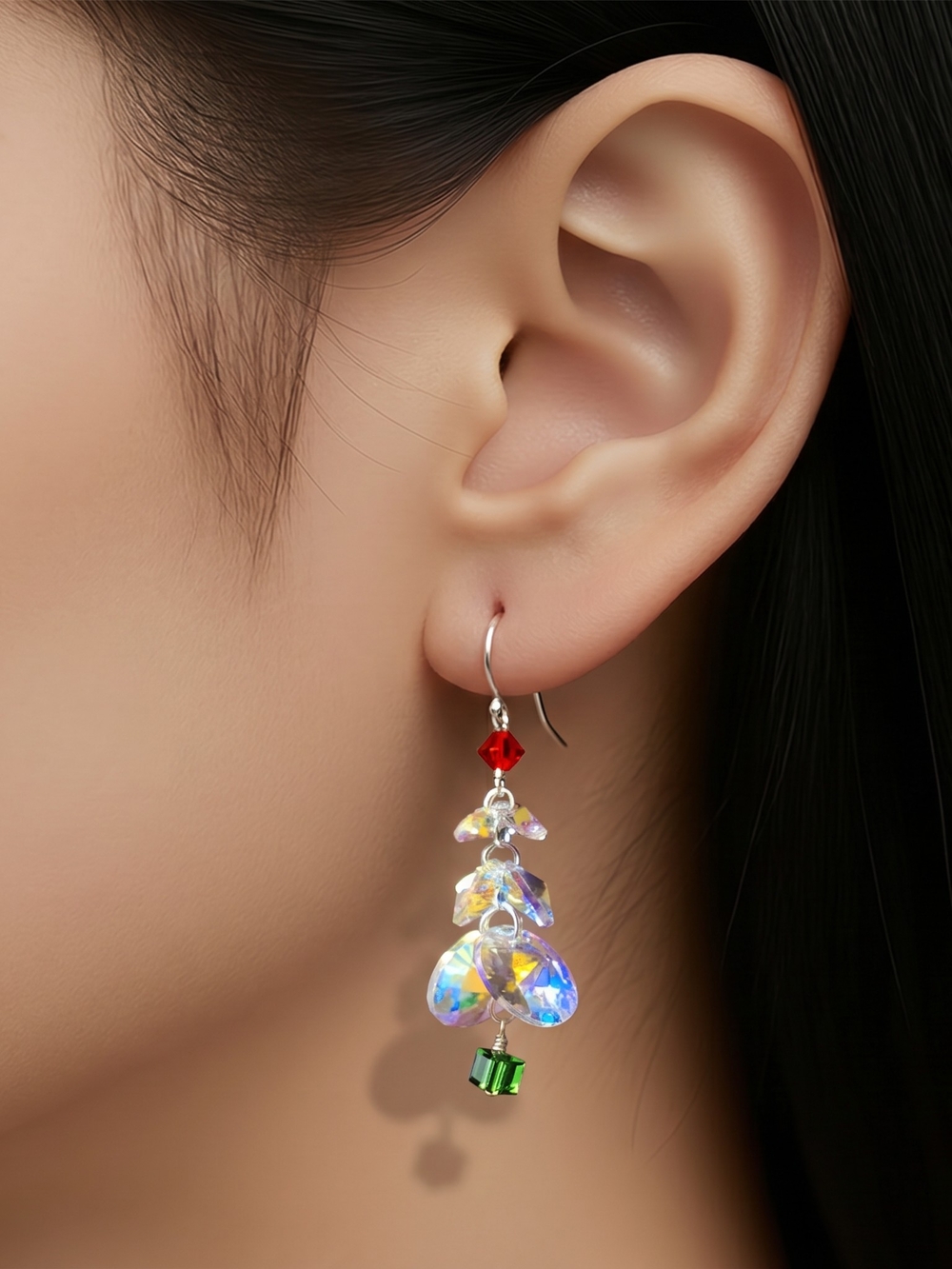 Crystal Drop Chridtmas Tre Earrings with Multicolor Aurora Shine - Women Jewelry